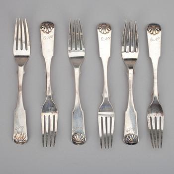 GAFFLAR, 6 st, silver, Fredrik Bredholm, Kuopio Finland 1850. Vikt 397 g.