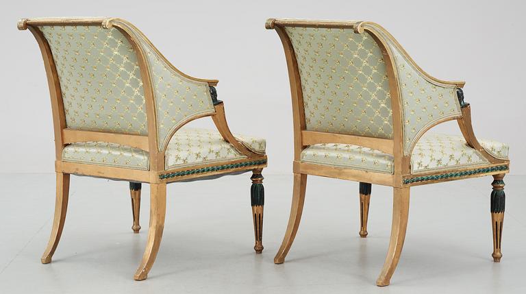 A pair of late Gustavian circa 1800 armchairs.