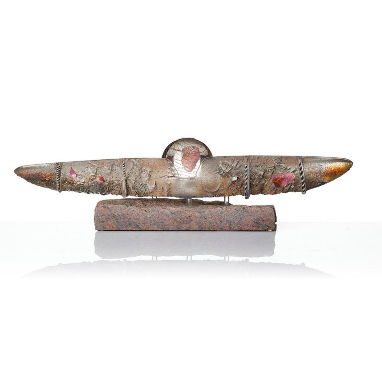 Bertil Vallien, a unique sand cast glass sculpture of a boat, Kosta Boda, Sweden, 1980s.