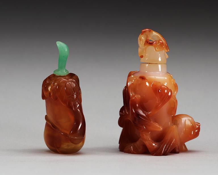 Two carved stone snuff bottles, China.