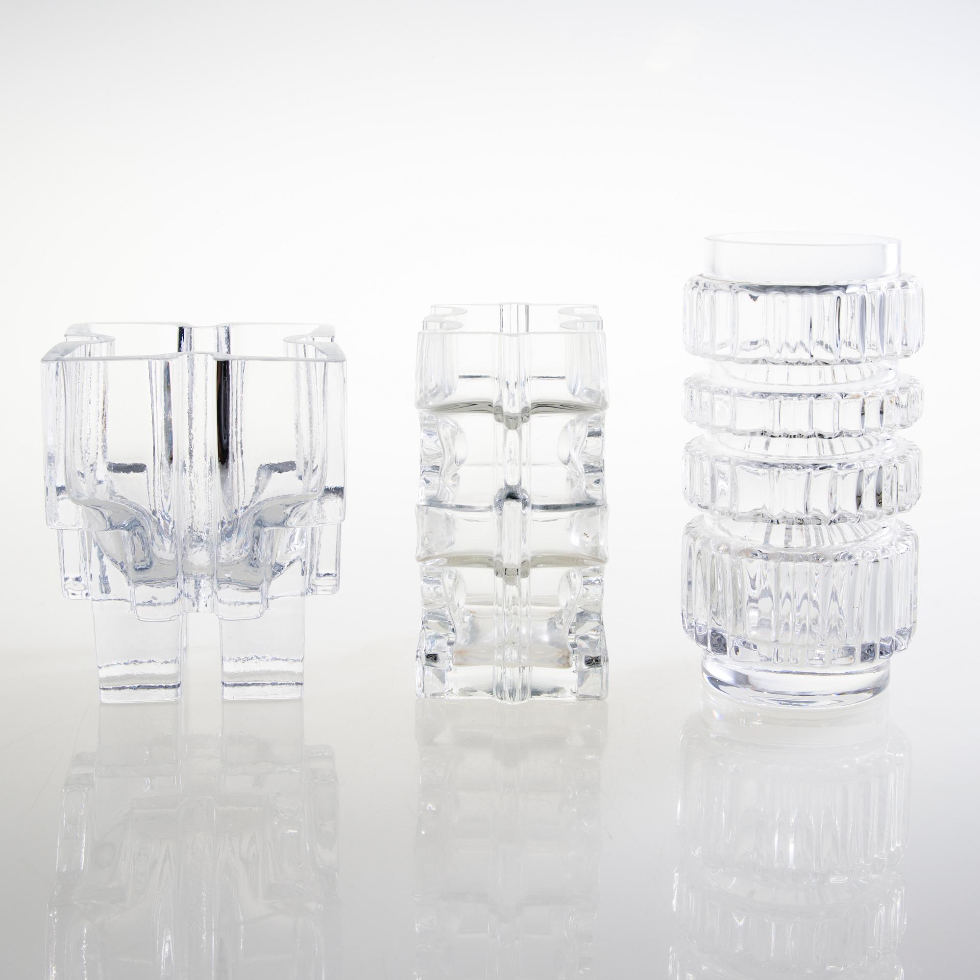 HELENA TYNELL, three 1970's vases signed Riihimäen Lasi Oy, Helena Tynell.