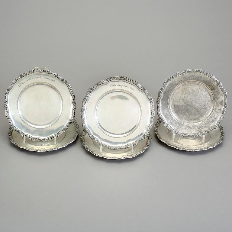 ASSIETTER, 6 st, silver, Bernt Erlandsson, Kristianstad 1909-10. Vikt tot ca 1083 gram.