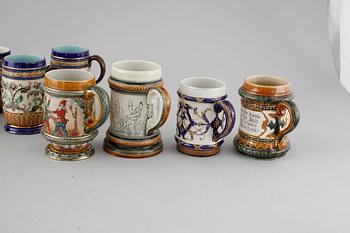 A set of eight majolica mugs from Rörstrand, around the turn of the century 1900.