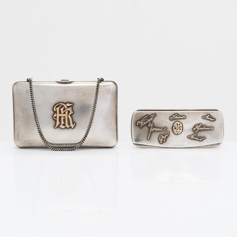 A silver evening bag and eyeglass case, Oulu 1926 and Turku 1934, Finland.
