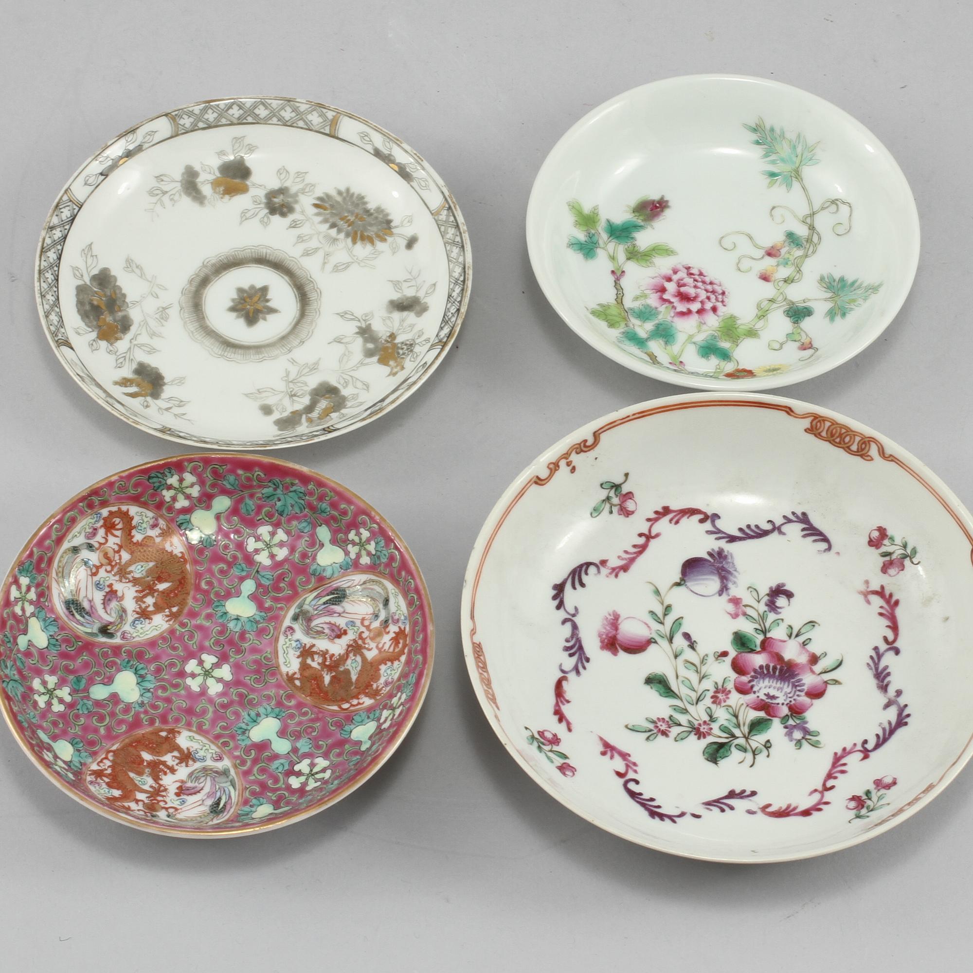 KOPPAR, 10 st samt UNDERFAT, 4 st, porslin, Kina, 1700, 1800 samt 1900-tal.