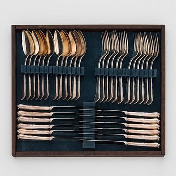 An 82-piece 'Chippendale' silver cutlery set for 12, in cutlery box, Auran Kultaseppä oy, Turku, Finland 1986-87.
