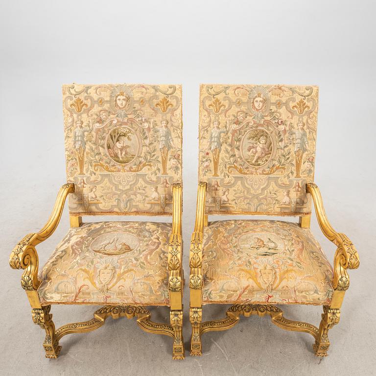 Karmstolar ett par barockstil 1900-talets första hälft.