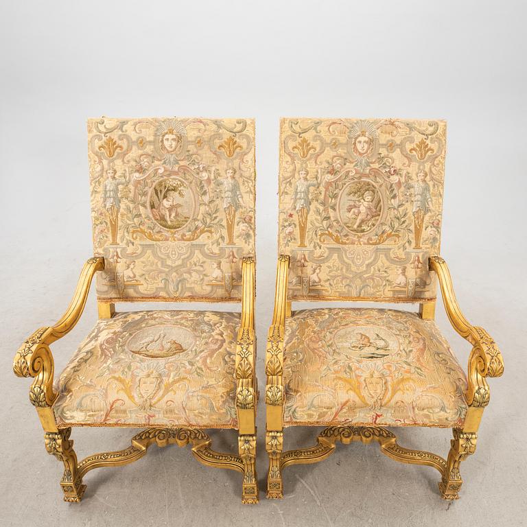 A pair of gilded Baroque style armchairs first half of the 20th century.