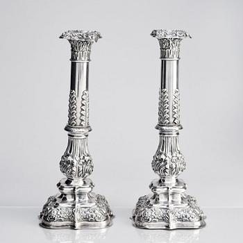 A pair of Swedish silver candlesticks, Gustaf Möllenborg, Stockholm 1842.