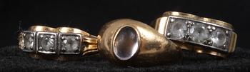 RINGAR, 3 st, 18 K guld, 1900-tal.