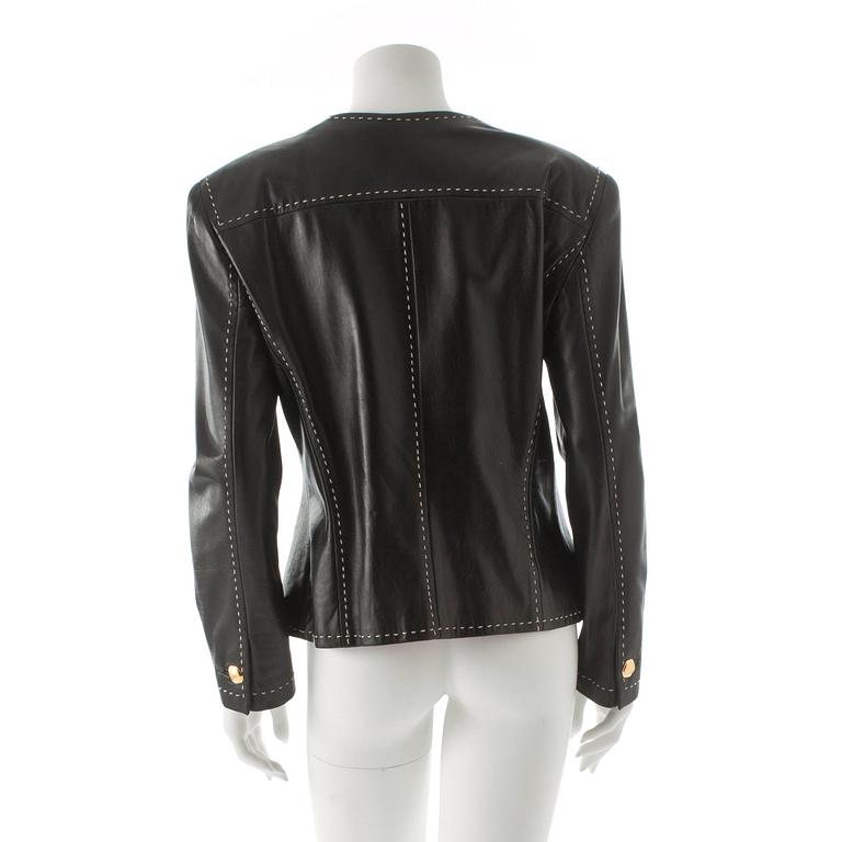 ESCADA, a black leather jacket.