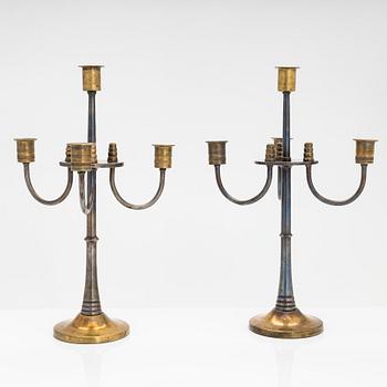 Candelabras, a pair, brass and metal, first half of the 20th century.