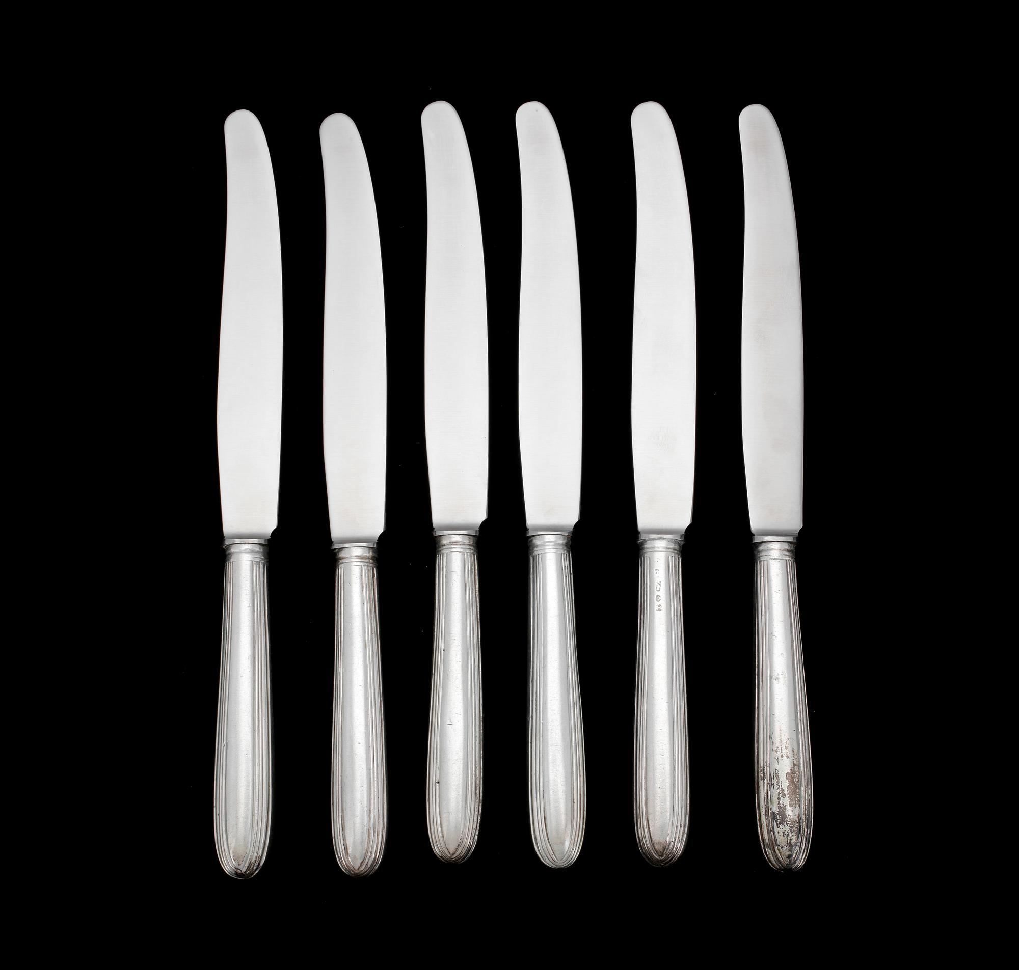 KNIVAR, 6 st, silver, Karlskrona, 1800-tal.