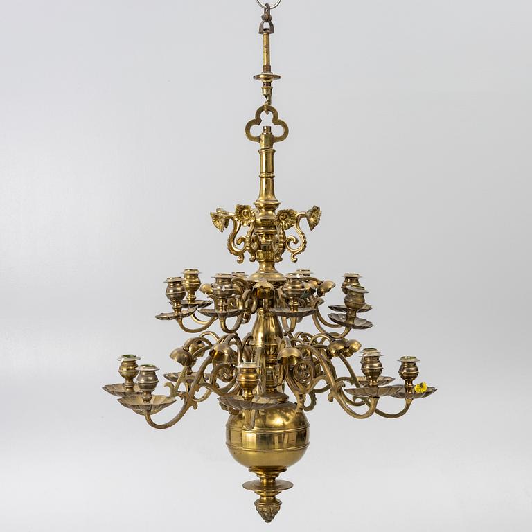 A Baroque style brass chandelier, 20th century.