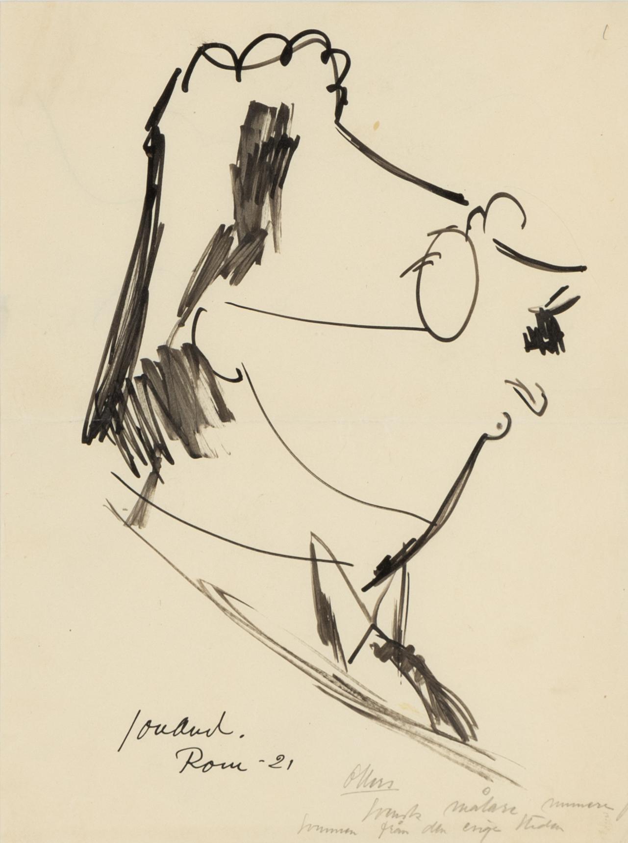 John Jon-And, ink drawing on paper, signed Jon-And and dated -21.