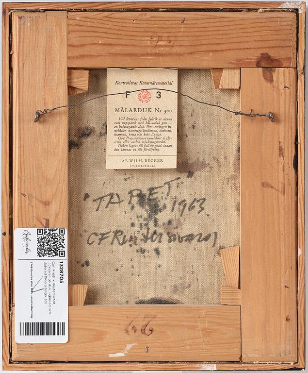 Carl Fredrik Reuterswärd, mixed media on canvas, signed and dated 1963 verso.