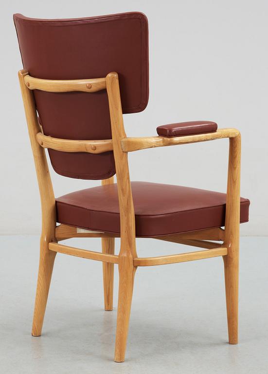 A Gunnar Asplund hickory wood and brown leather armchair, Gothenburg  ca 1935.