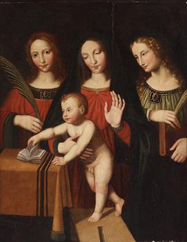 485. Bernardino Luini Hans art, Madonnan med barnet samt S:ta Katarina och S:ta Barbara.