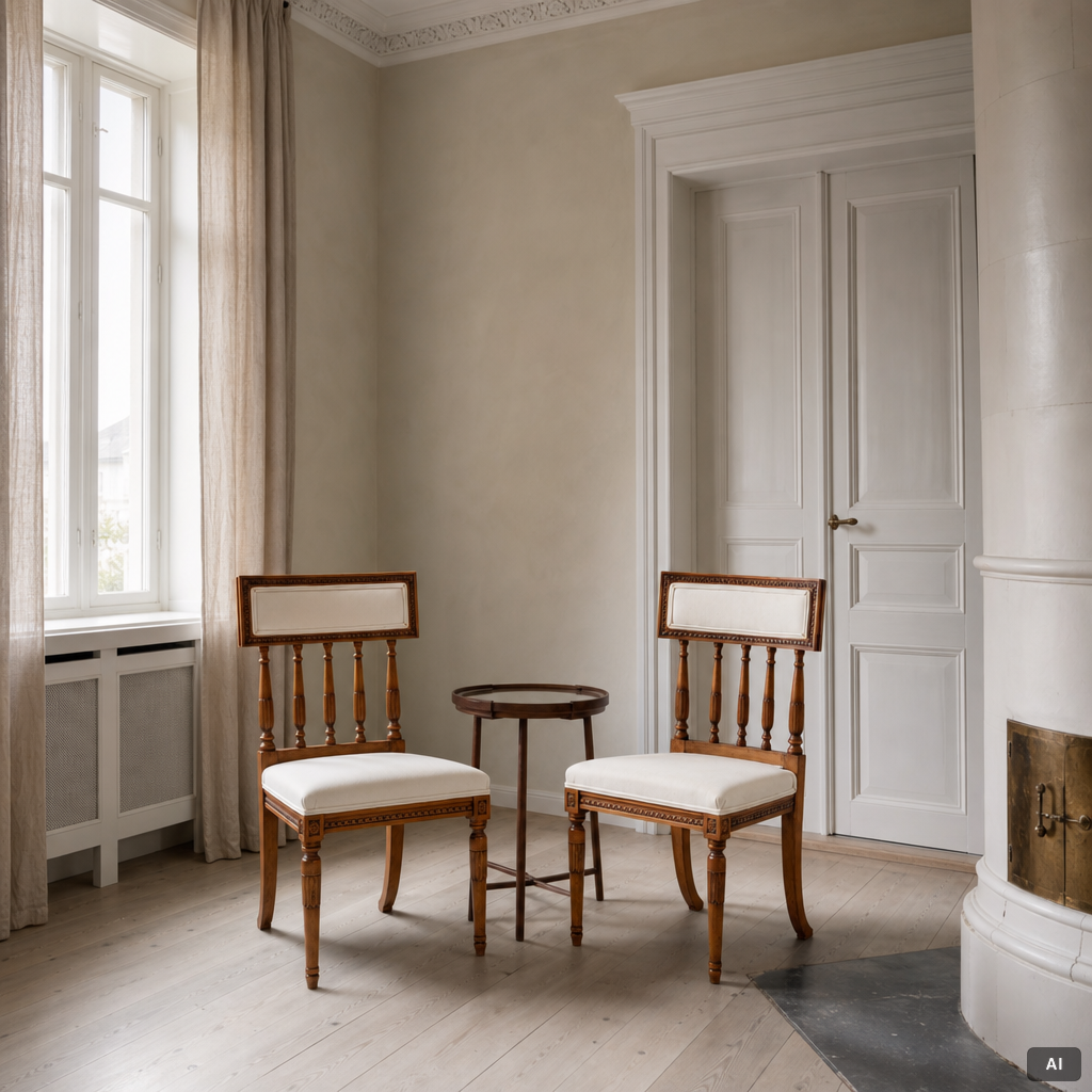 A pair of Late Gustavian style chairs, first half of the 20th century.