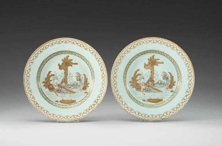 A pair of Grisaille dishes, Presumably Samson, 19th Century.