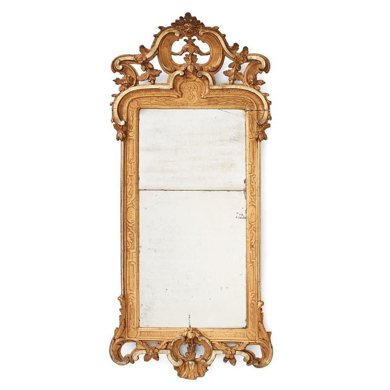 A Swedish Rococo 18th century mirror by Nils Henrik Hamberg (active in Stockholm 1767-1776).