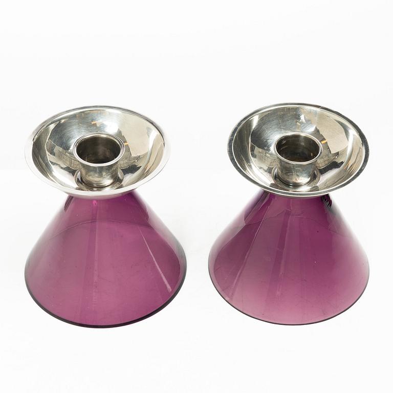 Eino Räsänen, ljusstakar, ett par, silver och glas, Kuopio, Finland 1966.