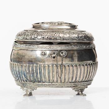 A Swedish silver Empire sugar box, mark of Jacob Gustaf Bursell, Jönköping 1834.
