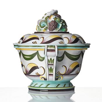 Arthur Percy, a Swedish Grace lidded creamware bowl, Gefle Porcelain Factory, Sweden, 1920s-30s.