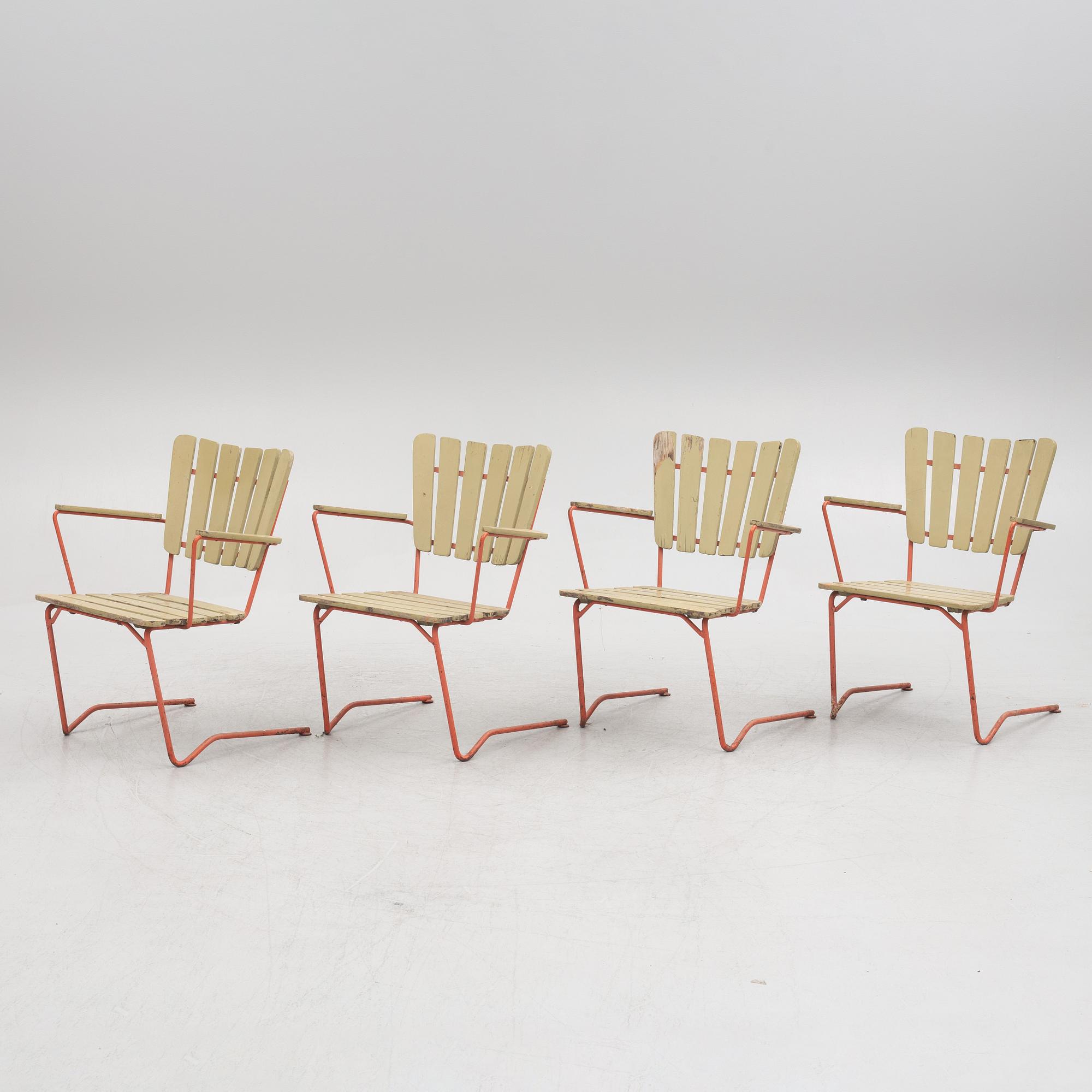 A set of four garden chairs, Arbrå stålmöbler, mid 20th century.