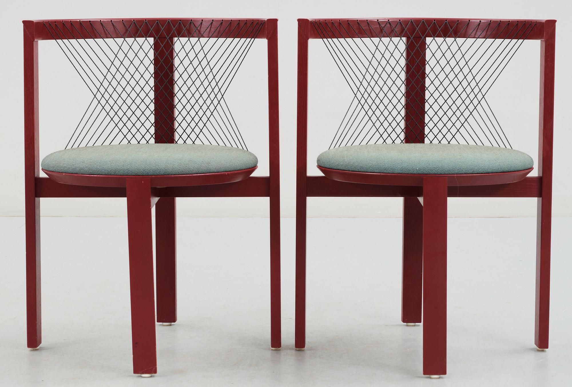 STOLAR, ett par, "String Chair", Niels Jörgen Haugesen, Danmark, 1970-tal.