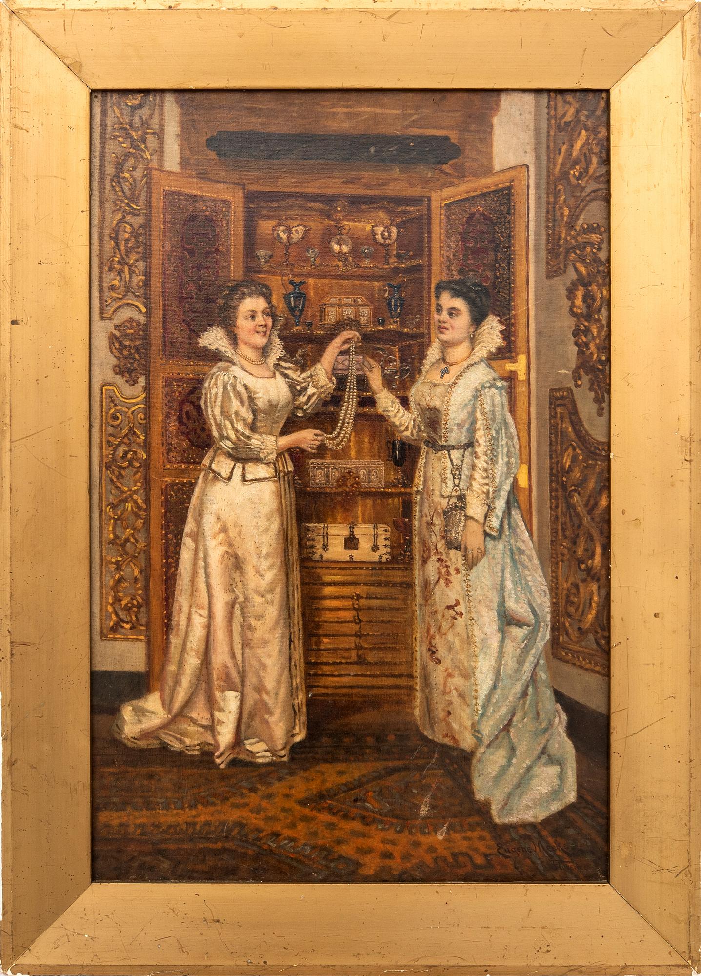 Eugene Meeks, Renaissance Interior with Two Women by a Jewelry Cabinet.