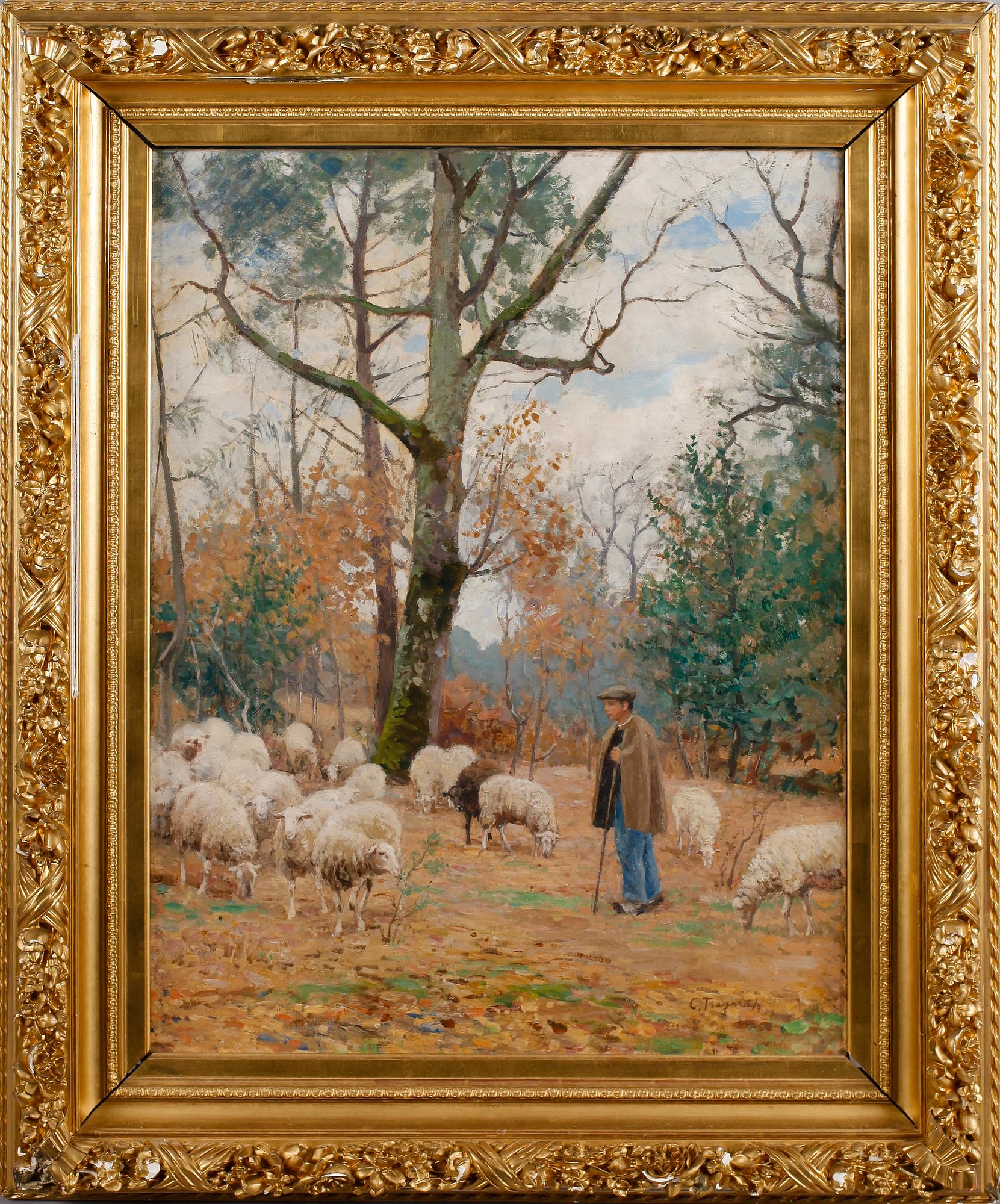 Carl Trägårdh, Autumn landscape with shepherd.