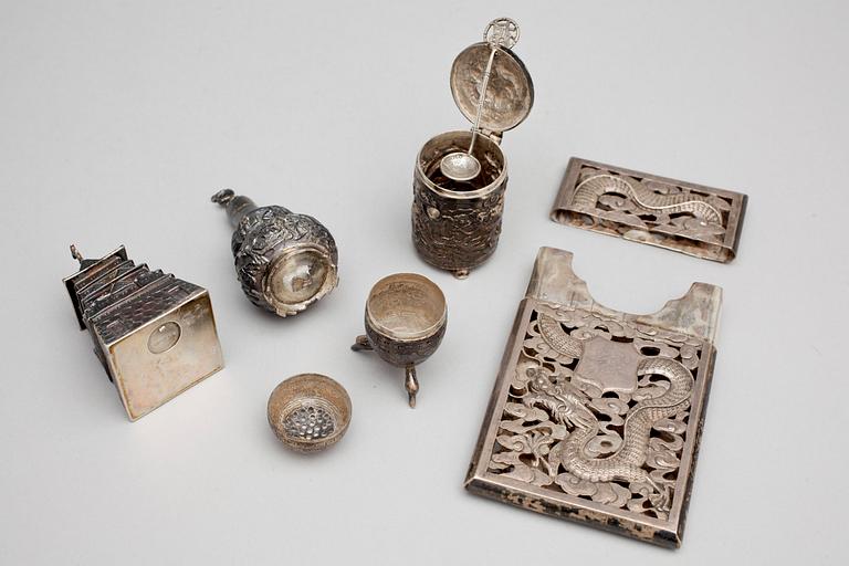 PARTI SILVER, 7 delar, bla Tuck Cheng, Kina, sekelskifte 1800/1900. Vikt ca 467g.