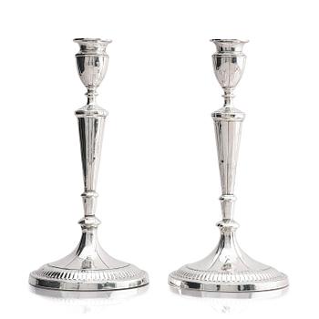 51. A pair of 18th century silver candlesticks, marks of John Parson & Co, Sheffield 1791.