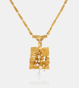 Björn Weckström, a necklace "Flowering wall", Lapponia 1968,  18K gold, pendant with pearls.