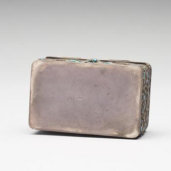 A silvered and enamelled box with cover with stone inlay, China, early 20th Century.