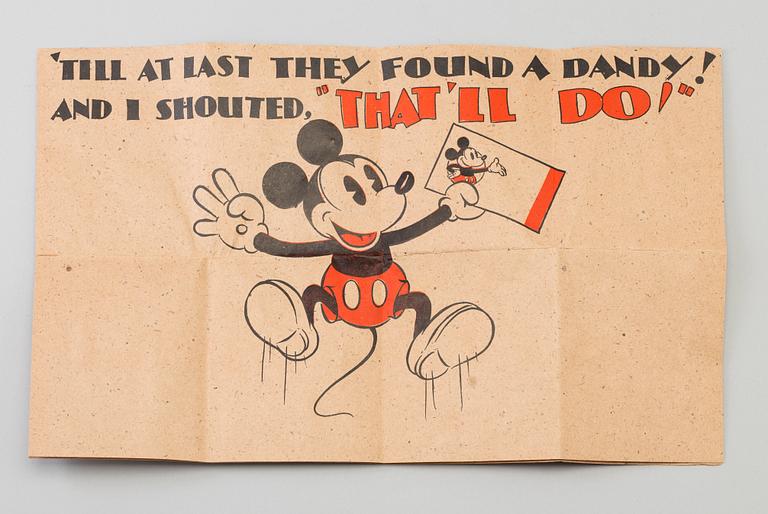 MUSSE PIGG, träfigur samt födelsedagskort, bl a Ringqvists Tryckeri och kartongfabrik, 1946 & 1930-tal, Hallbrothers inc.