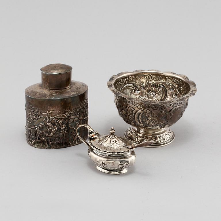 PARTI SILVER, 4 delar, mestadels England, 1800-talets slut och 1900-talets början. Vikt 209 g.