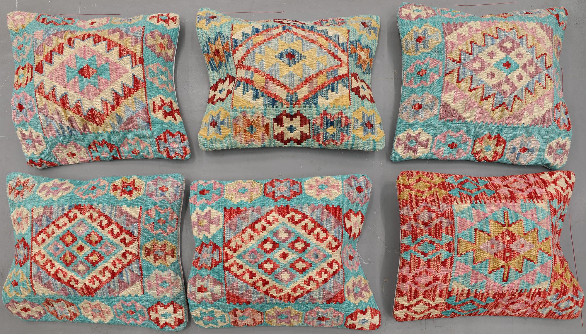 Six kilim cushions, Ca 50 x 50 cm.