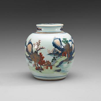 1492. URNA med LOCK, porslin. Qing dynastin, Kangxi (1662-1722).