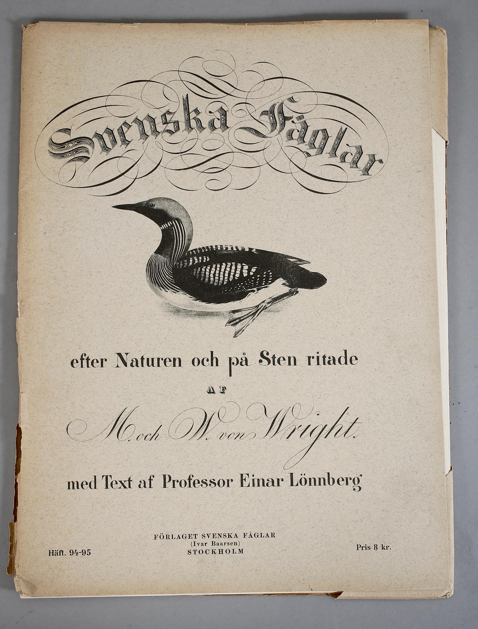 LITOGRAFIER, 112  st. Ur "Svenska Fåglar", av Bror Hallberg, Magnus och Wilhelm von Wright. 1900-talets första hälft.