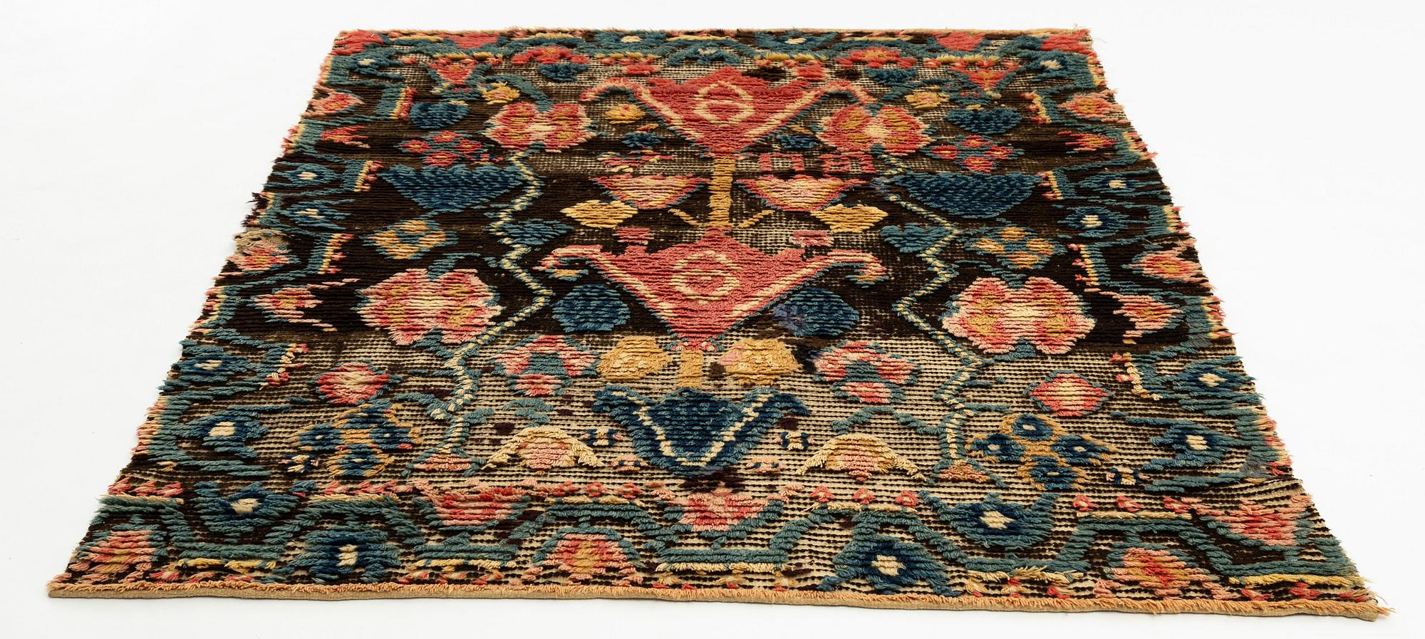 A bed cover, knotted pile, ca 182,5 x 138 cm, Sweden - Finland, dated 1787.