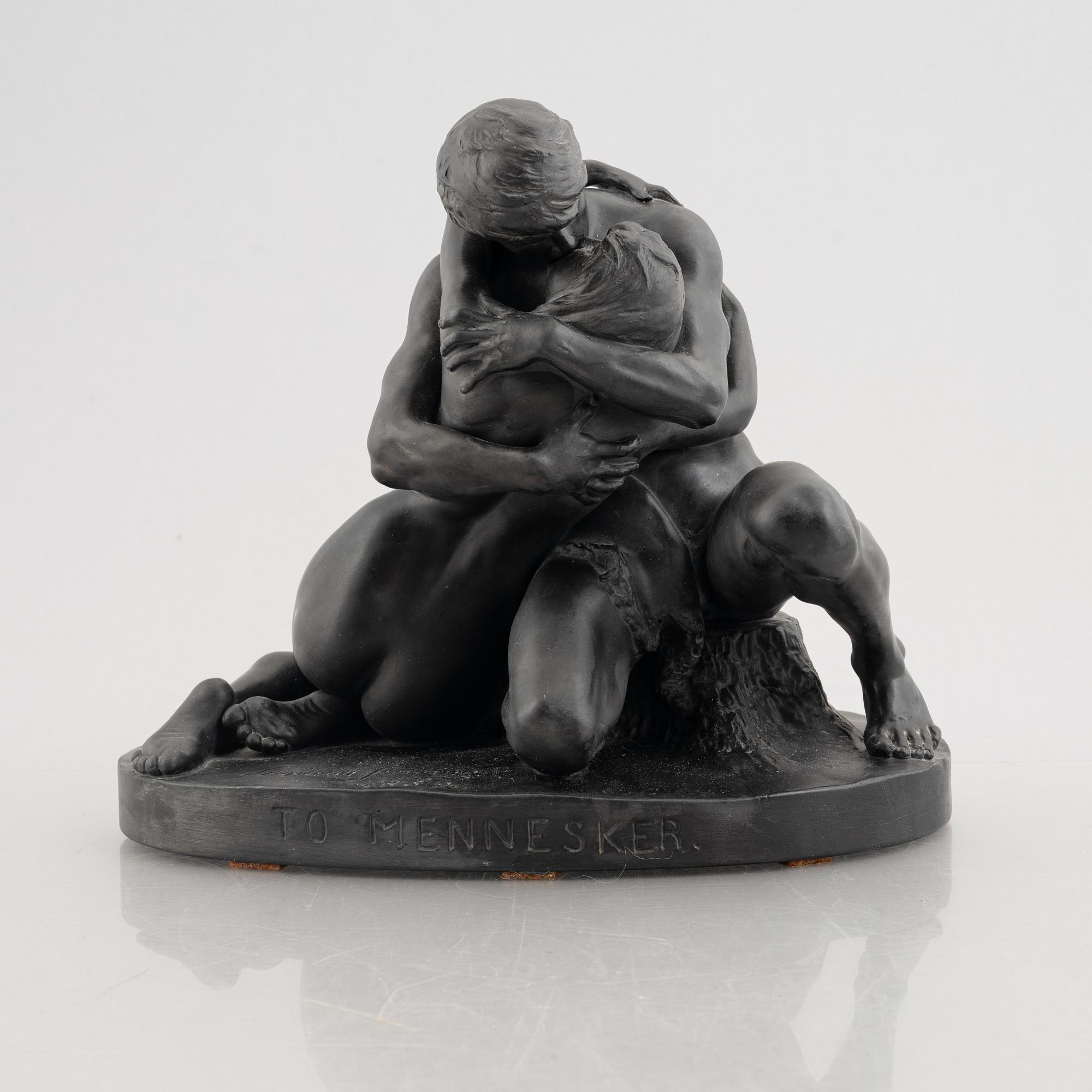 Stephan Sinding, after, a basalt sculpture, "To mennesker", 20th century.