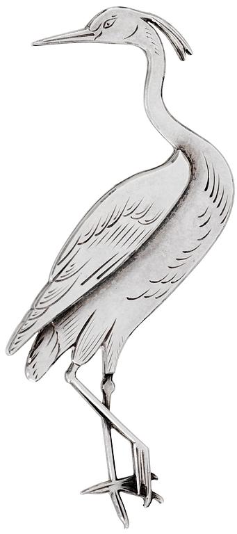 Wiwen Nilsson, A Wiwen Nilsson sterling brooch of a standing crane, Lund 1956.