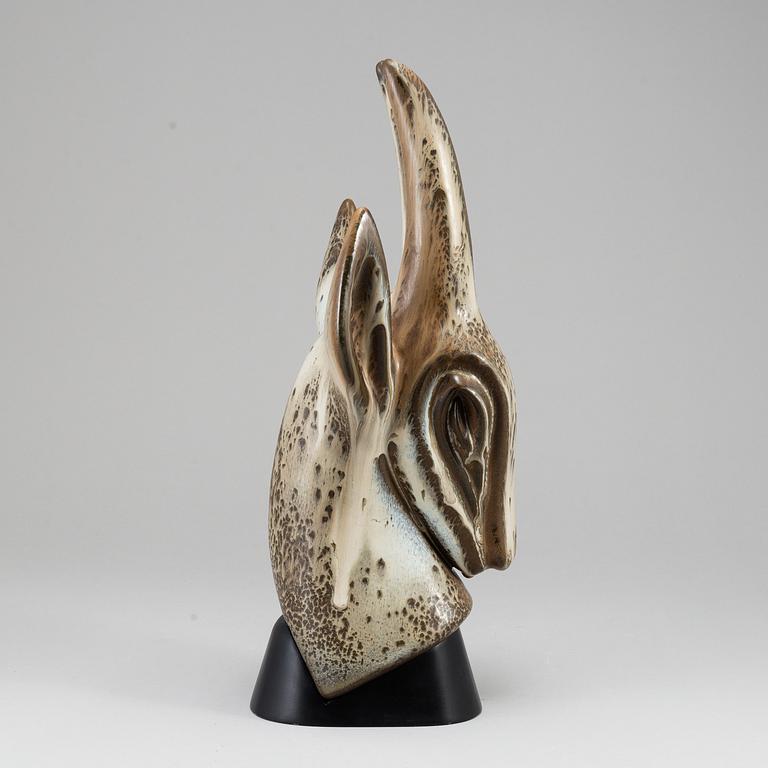 GUNNAR NYLUND, a unique stoneware sculpture of a gazelle's head, Rörstrand, Sweden.