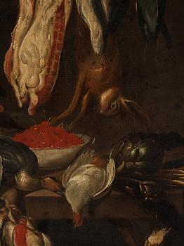 Dutch school 17th/18th Century. Still life with prey, dead birds and fruits.