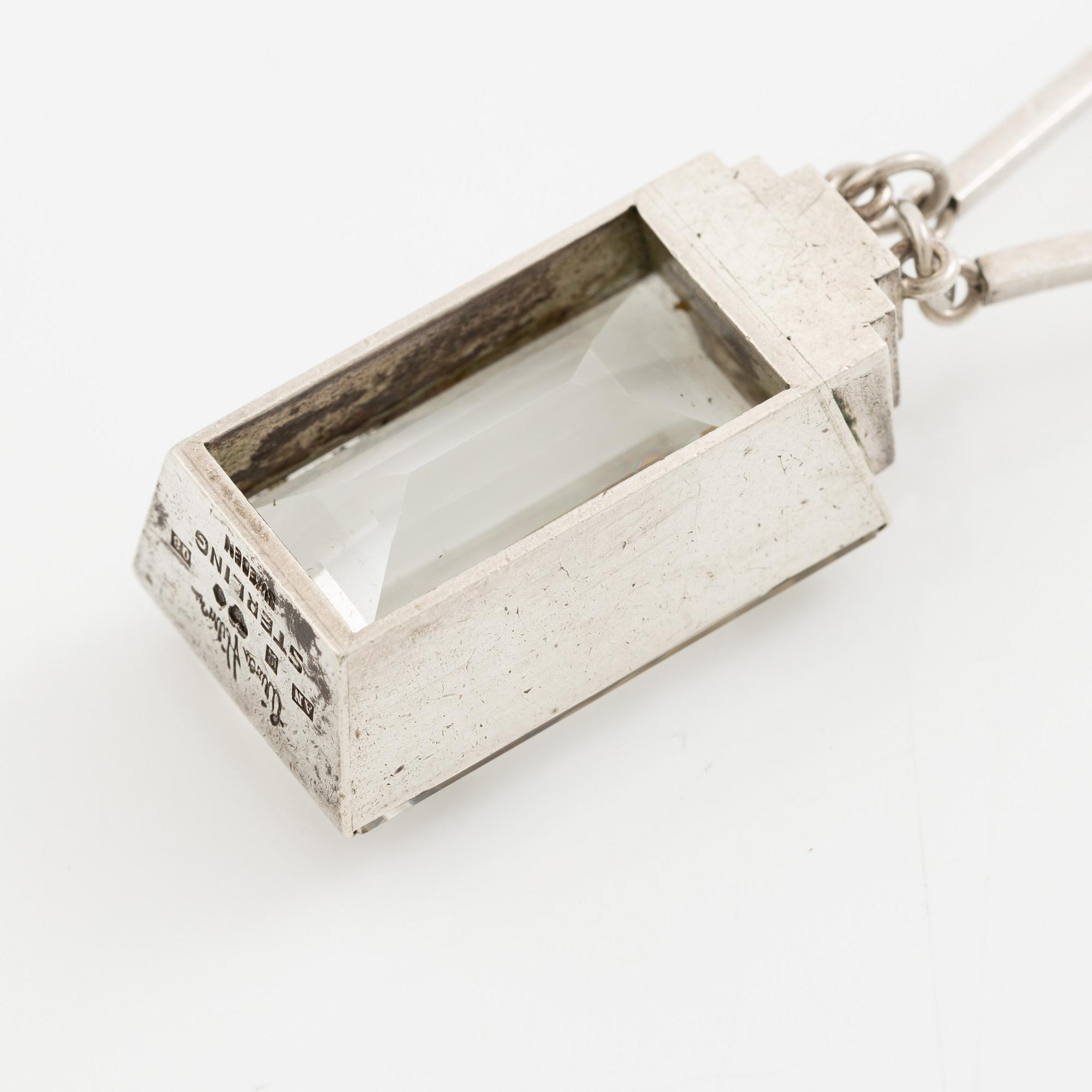 Wiwen Nilsson, a necklace, sterling silver with step-cut rock crystal, Lund 1942.