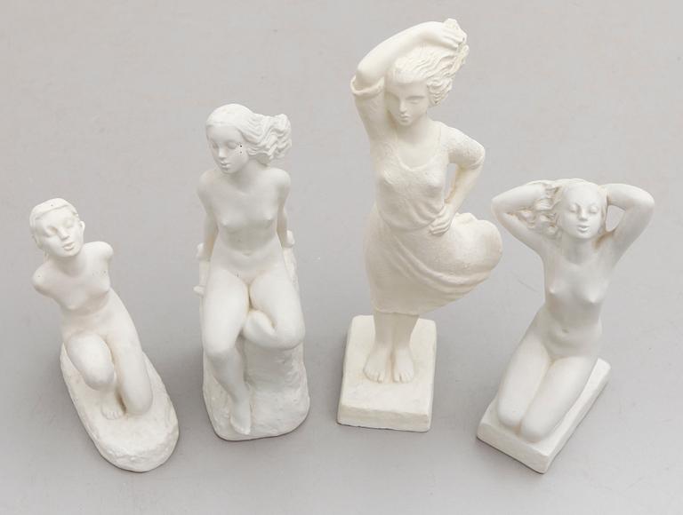 CARIN NILSON, skulpturer, 4 st, gips, signerade, 1940-tal.