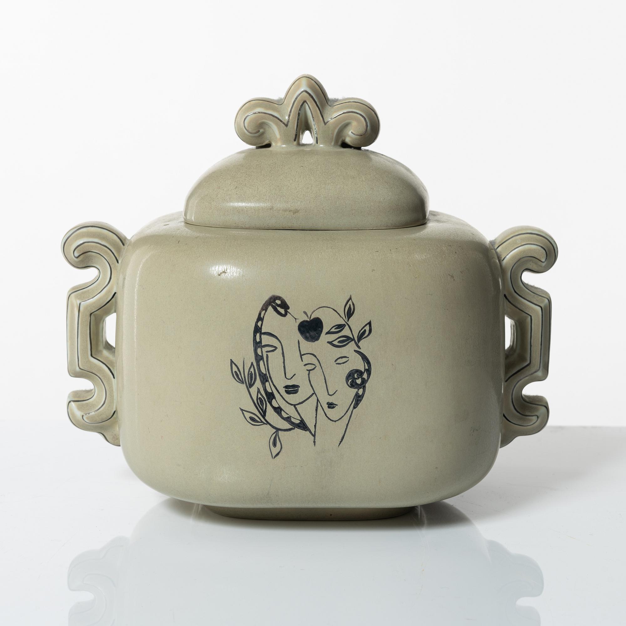 Arthur Percy, urna med lock, Upsala-Ekeby Gefle, 1930-tal.