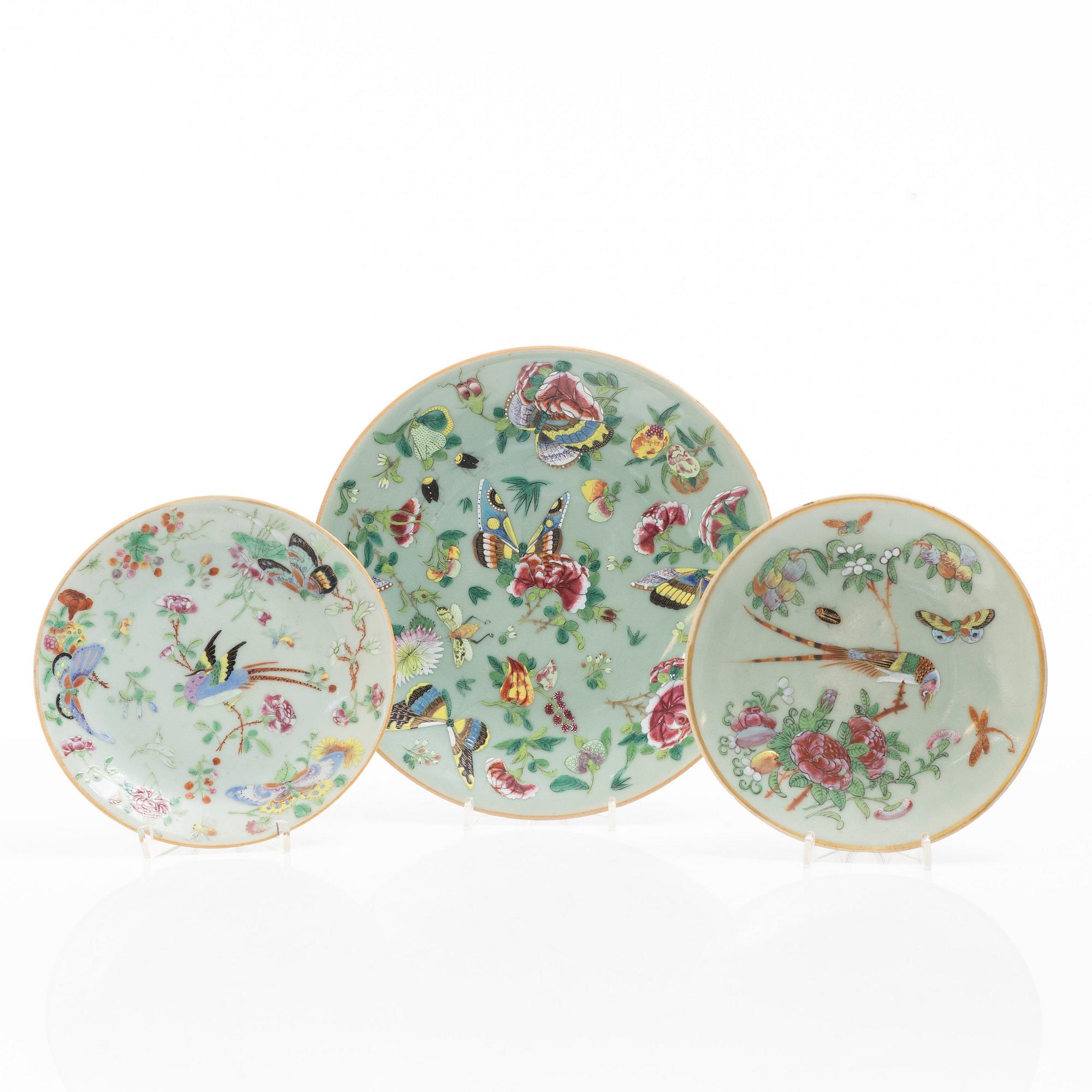 Three Canton porcelain plates, China, second half of the 19th century.